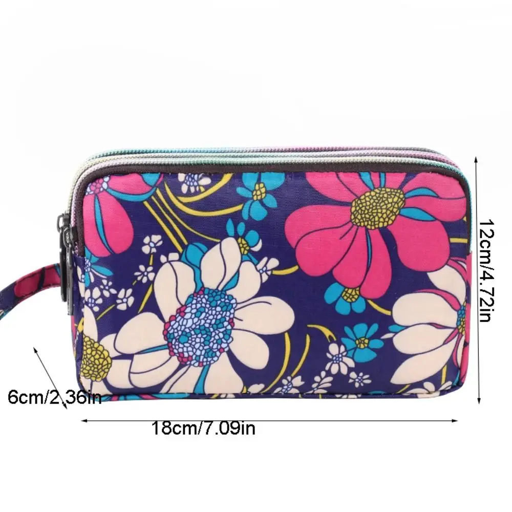 Fashion Flower Print Canvas Coin Purse Women Long Wallet Phone Bag Portable Zippers Small Handbag Makeup Bag Card Holder