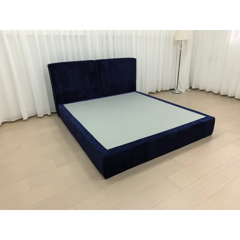 Space Saving Bedroom Furniture Vacuum Compressed Navy Blue Bed Frame Easy Portable Queen King Size Bed Base