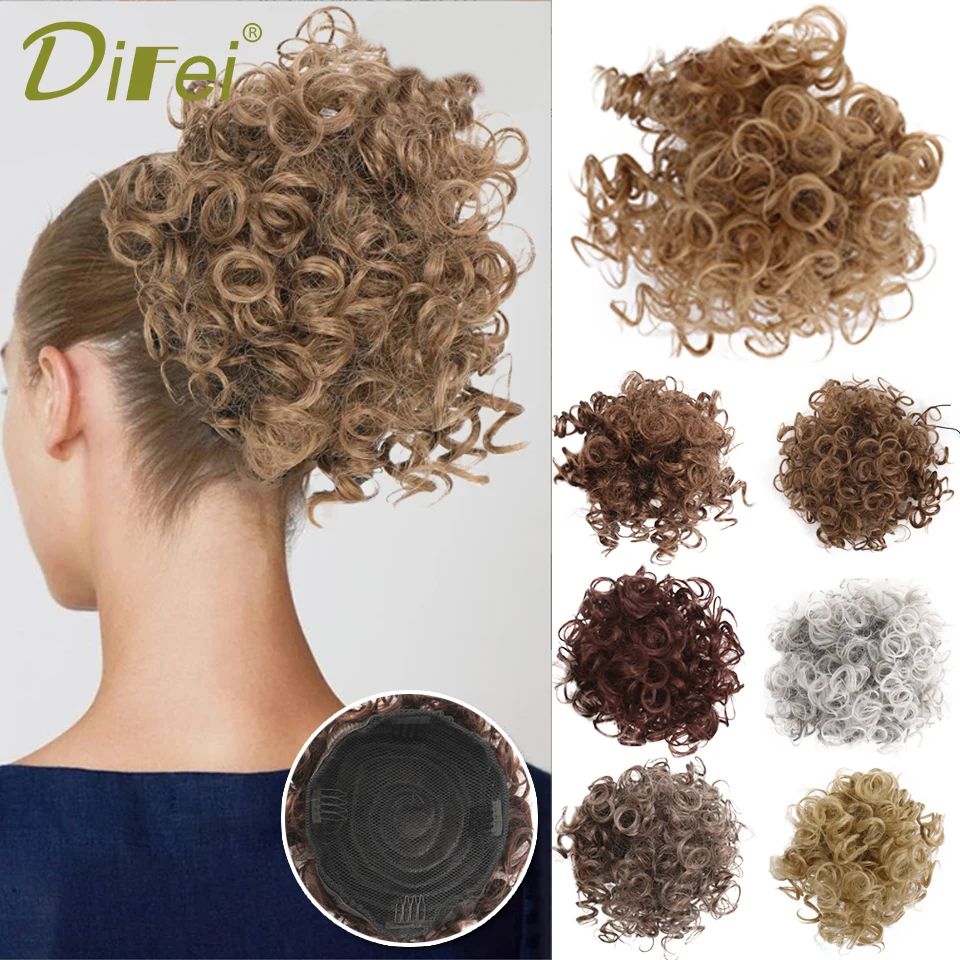 DIFEI Messy Chignon Synthetic Wig Female Fluffy Daily Curly Hair Bun Rope Fluffy Messy Contraction Elastic Net Rope Chignon Wig