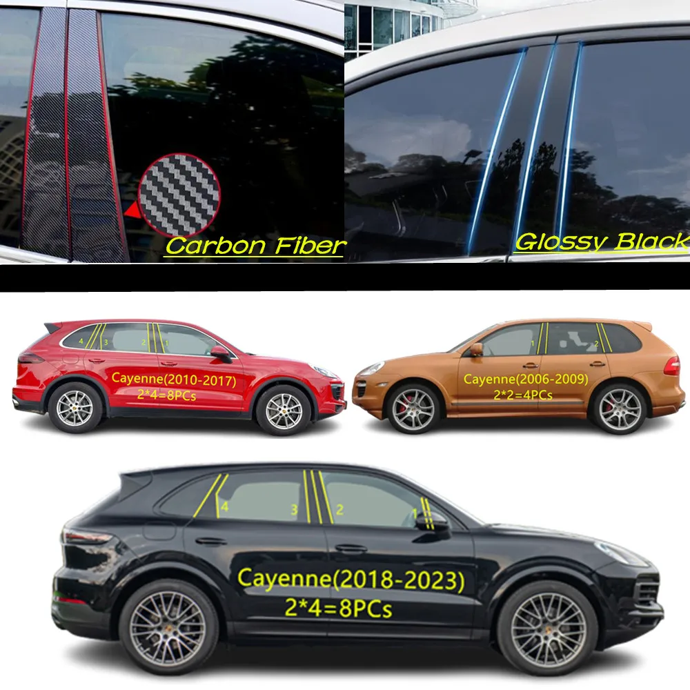 

Car PC Material Pillar Post Cover Door Trim Window Molding Sticker Plate For PORSCHE Cayenne 2006-2009 2010-2017 2018 2019-2023