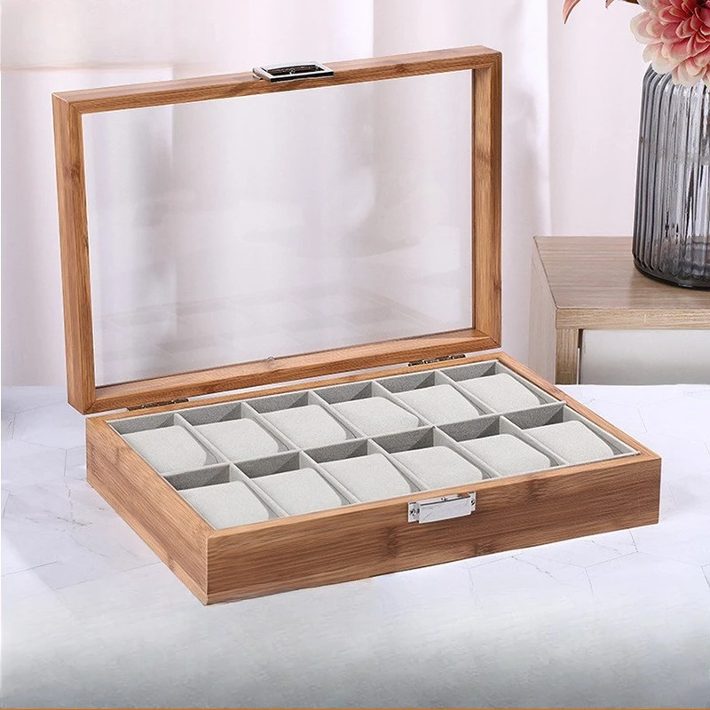 

Bamboo Grain Watch Storage Box Multi Slots Wristwatch Bracelet Jewelry Organizer Collection Case