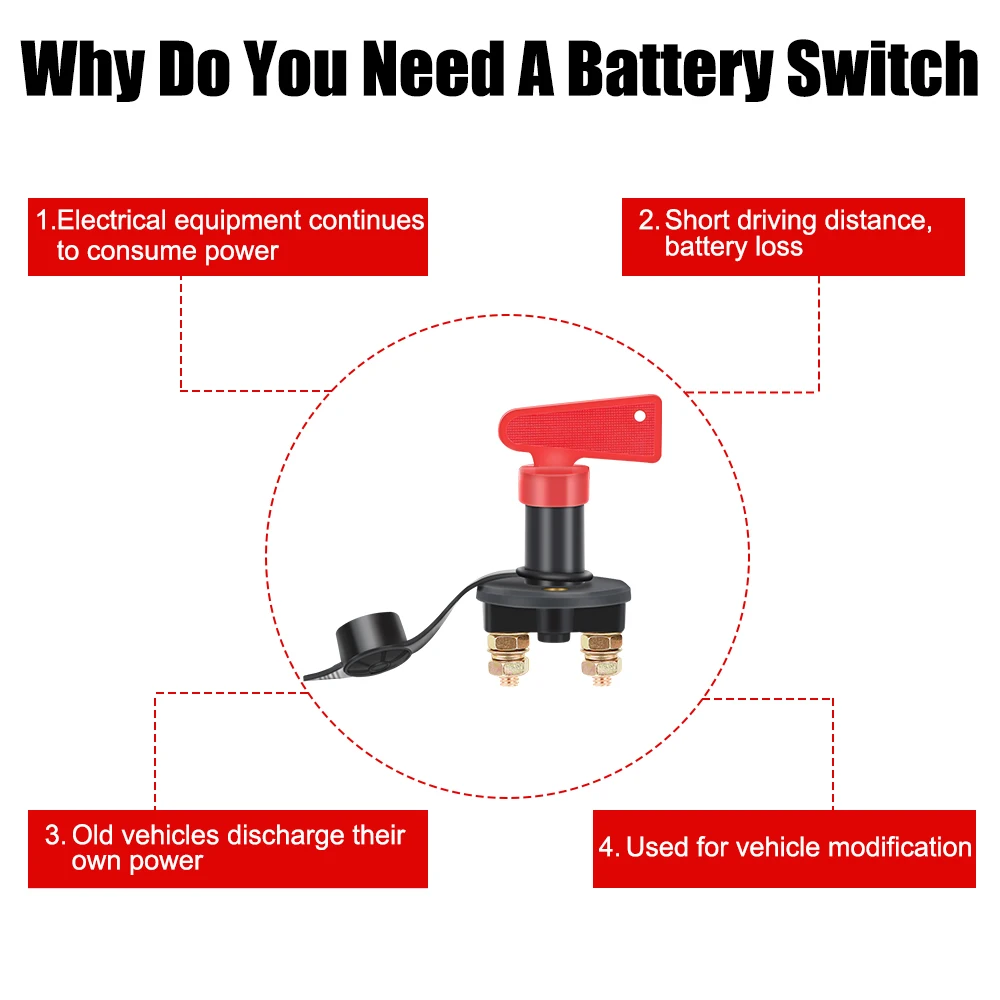 Car Battery Disconnect Switch M8 Power Isolator Cut Off Kill Switch For Truck Boat Marine ATV