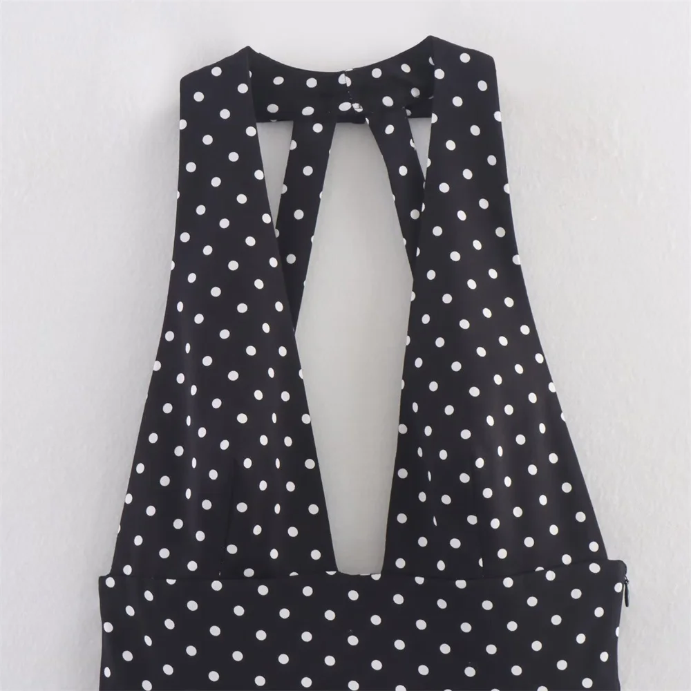 فستان نسائي جديد عصري ومثير بدون ظهر ورقبة على شكل حرف V بدون أكمام منقط ورقبة معلقة فستان قصير نحيف #3