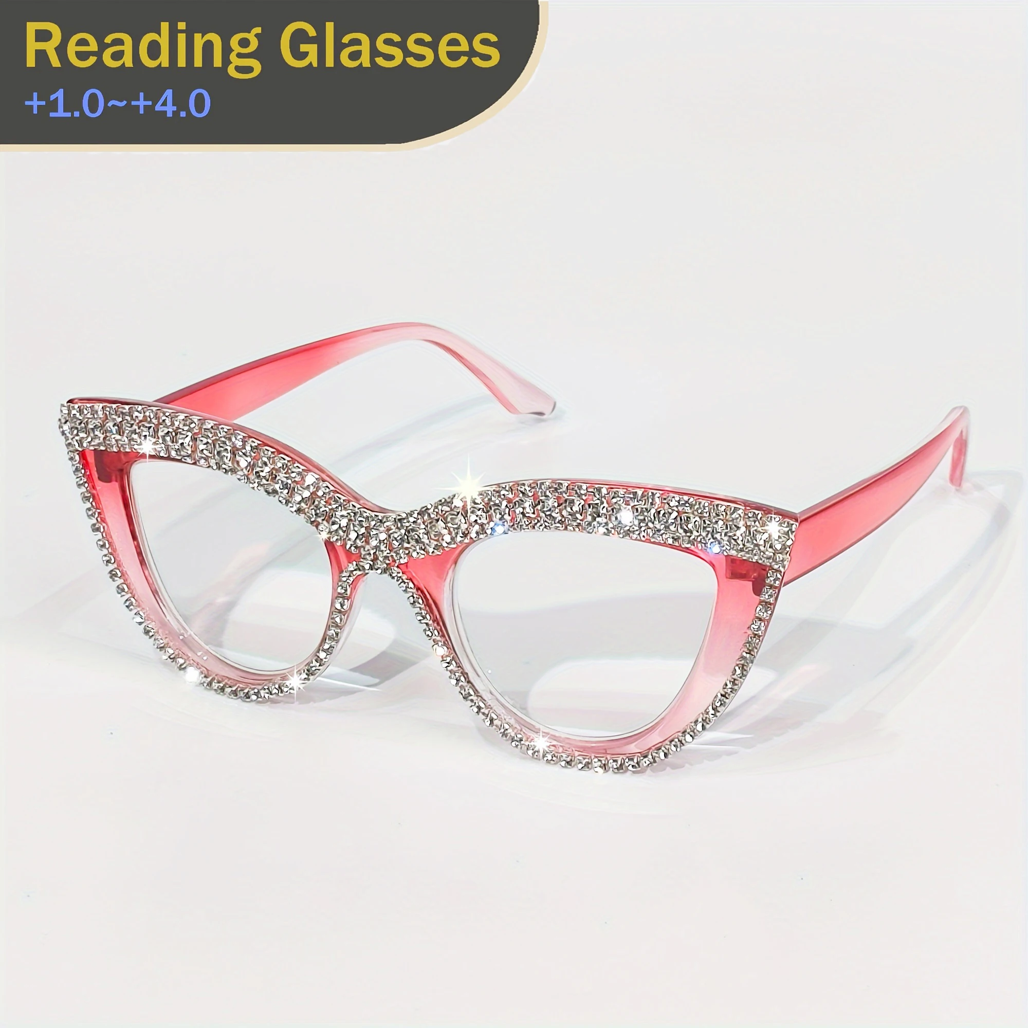 Cat Eye Rhinestone Reading Glasses Elegant Fashion Glitter Eyeglasses Readers for Women Men from +1.0 to +4.0