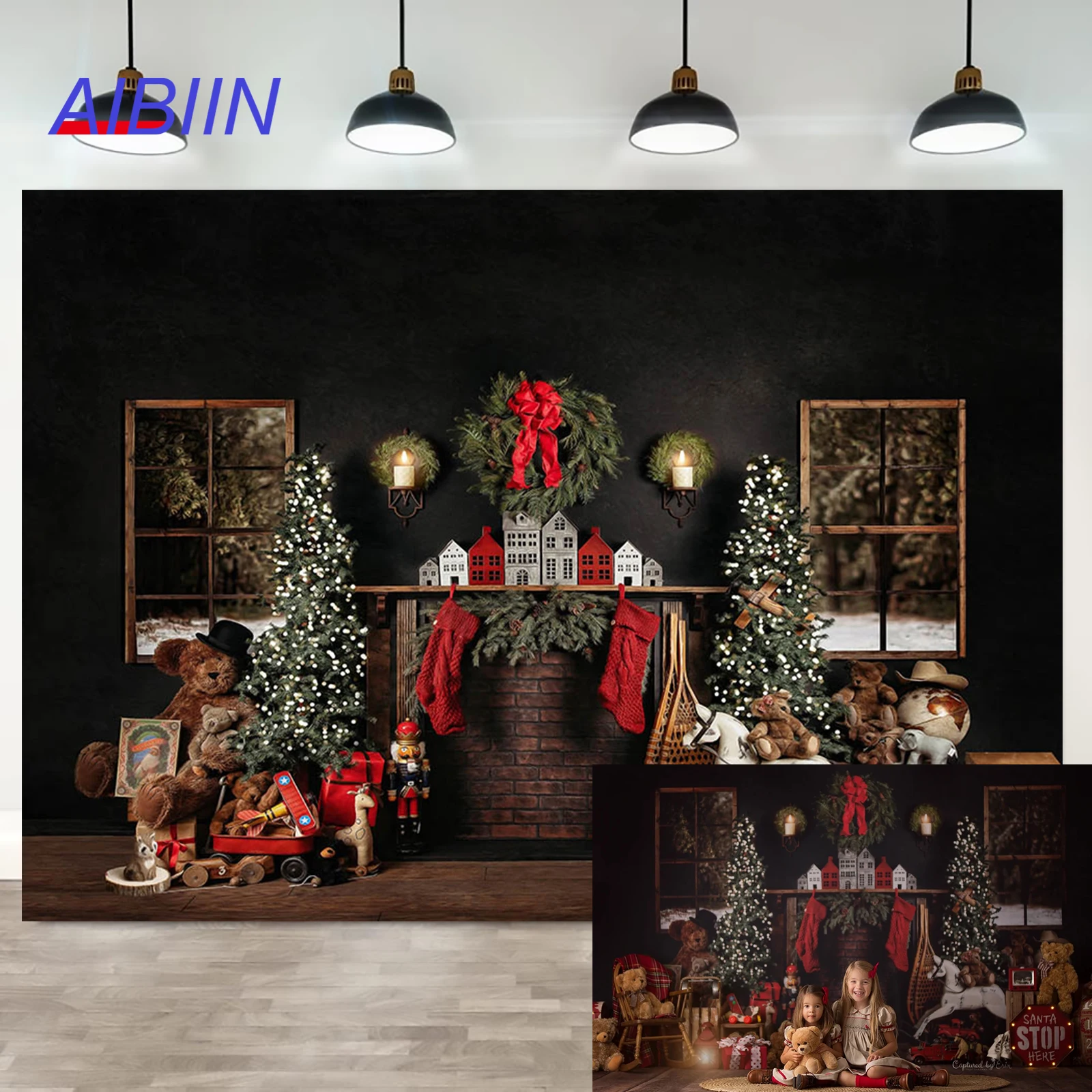 

Winter Christmas Photography Background Xmas Tree Fireplace Wreath Backdrop Party Decor Kids Family Portrait Zone Photo Studio