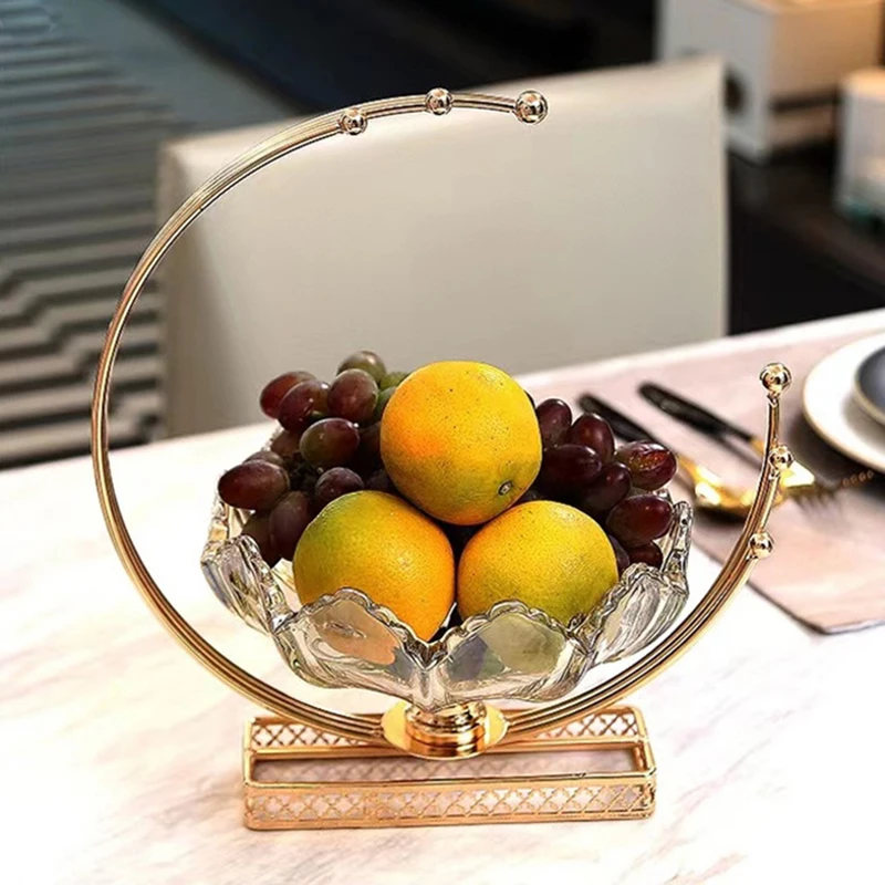 Light Luxury Style European Creative Metal Glass Moon Fruit Plate Living Room Restaurant Candy Fruit Fruit Basket Decorations