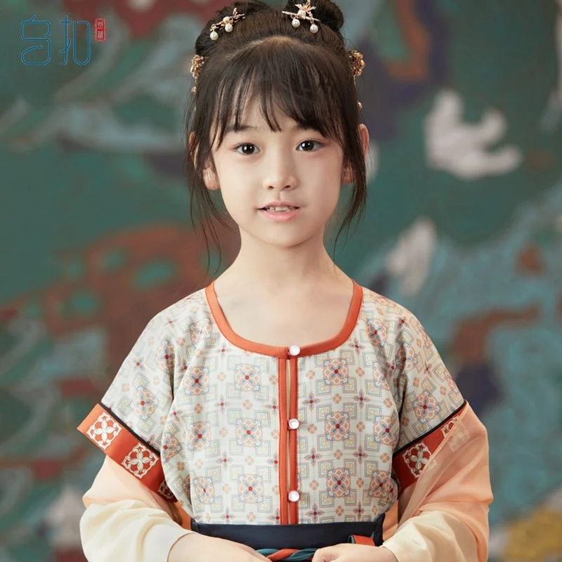 Girl's Han Suit, Children's Day Gift Chinoiserie Style Improved Tang Style Tan-collar Waist Dress, Child Show's Costume Design