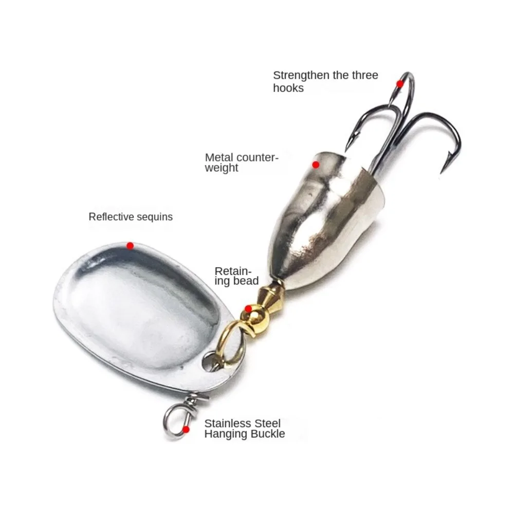 스팽글 스푼 메탈 워블러 낚시 루어, 싱글 후크 회전 스피너, 5g, 6g, 8g, 9g, 11g, 컬러 랜덤, 5 개