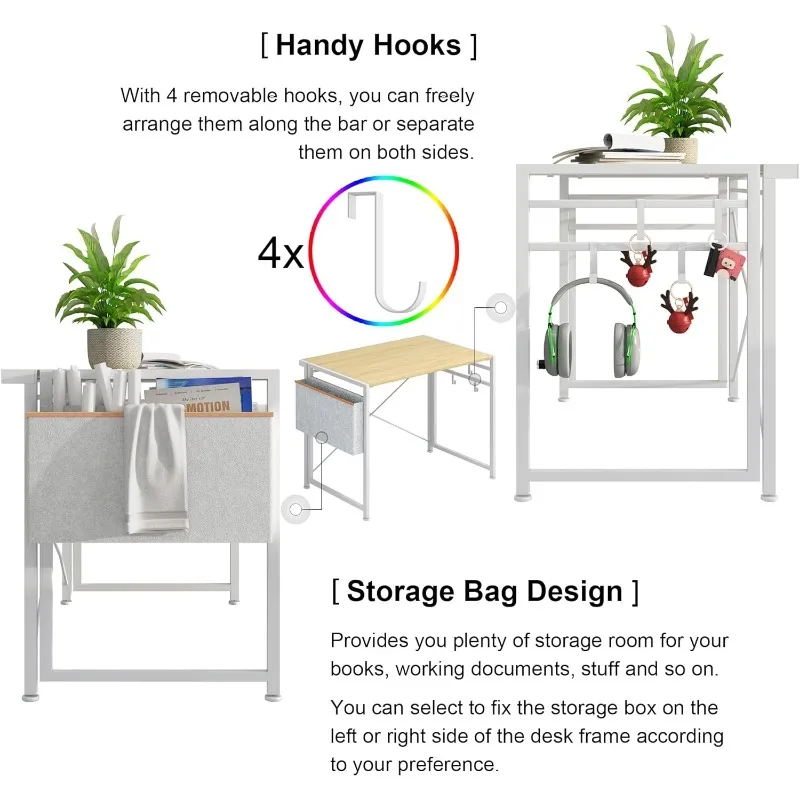 4NM 33.5" Small Folding Desk with Storage Bag, Computer PC Desk Home Office Desk Study Writing Table for Small Space Offices