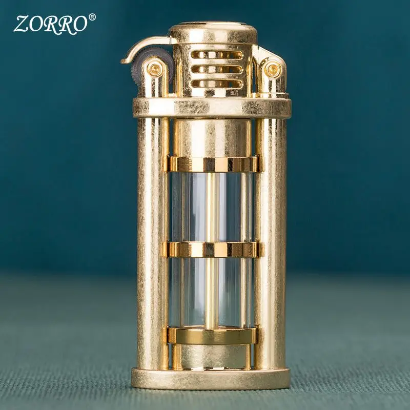 ZORRO Original Retro Metal Grinding Wheel Kerosene Lighter Transparent Fuel Tank Mini Cigarette Lighter Outdoor Survival Lighter