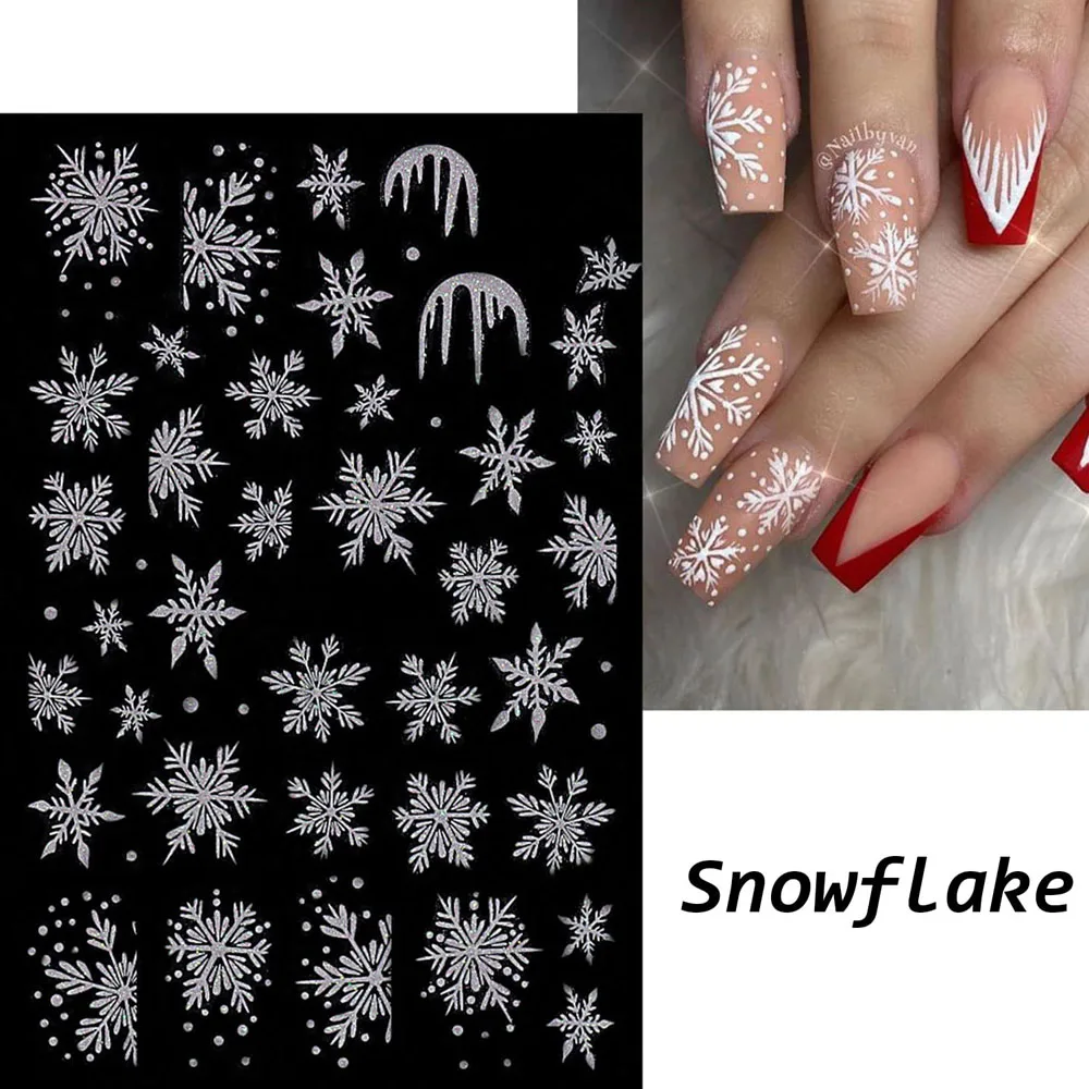 1 pz glitter bianco fiocco di neve adesivi natalizi per nail art inverno romantico fiocco di neve decalcomanie autoadesive decorazioni per unghie di Capodanno