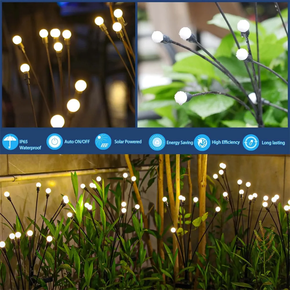 

Outdoor Waterproof Solar Firefly Lights Led Garden Lawn Lamp Swing By Wind Sunlight Landscape Courtyard Patio Decoration