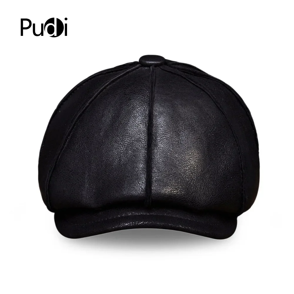 HL112 Men's Real Leather Baseball Cap Hat Winter Warm Russian One Fur Beret Belt Gatsby Hunting Caps Hats With Real Fur Inside