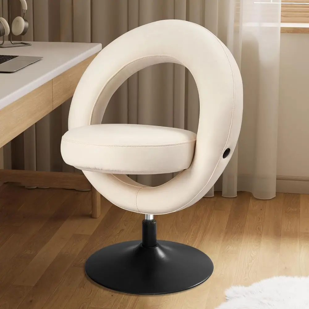 

Adjustable Swivel Vanity Chair with PU Leather Seat for Small Spaces - White