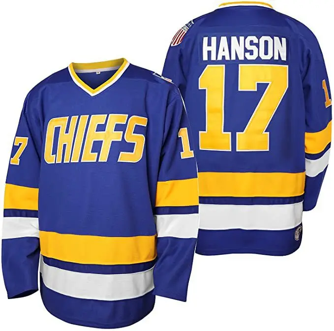 Men's Hanson Brothers #16 #17 #18 Chiefs Hockey Jersey SlapShot White Blue Movie Jerseys Stitched High Quality Cheap
