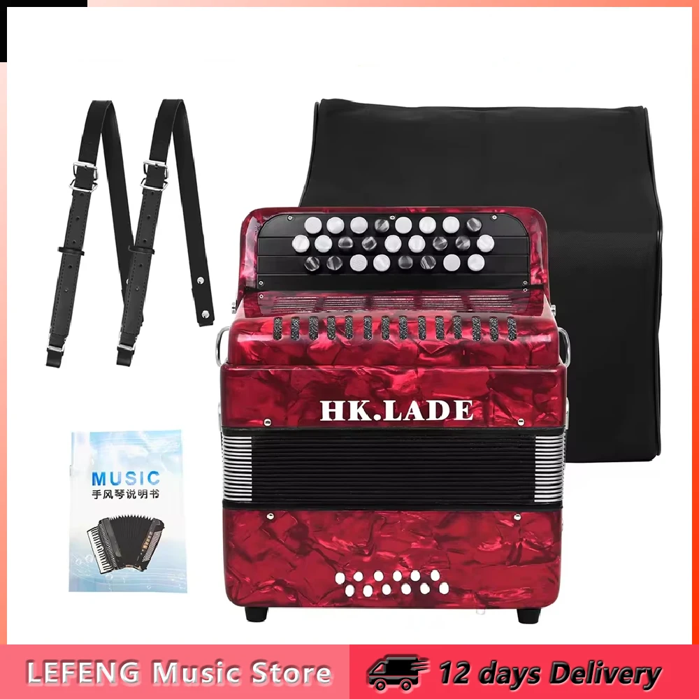 HK.LADE AH-150 25 Keys 12 Bass Bayan Accordion with Accordion Bag Strap Keyboard Instrument for Grading Performance/Teaching