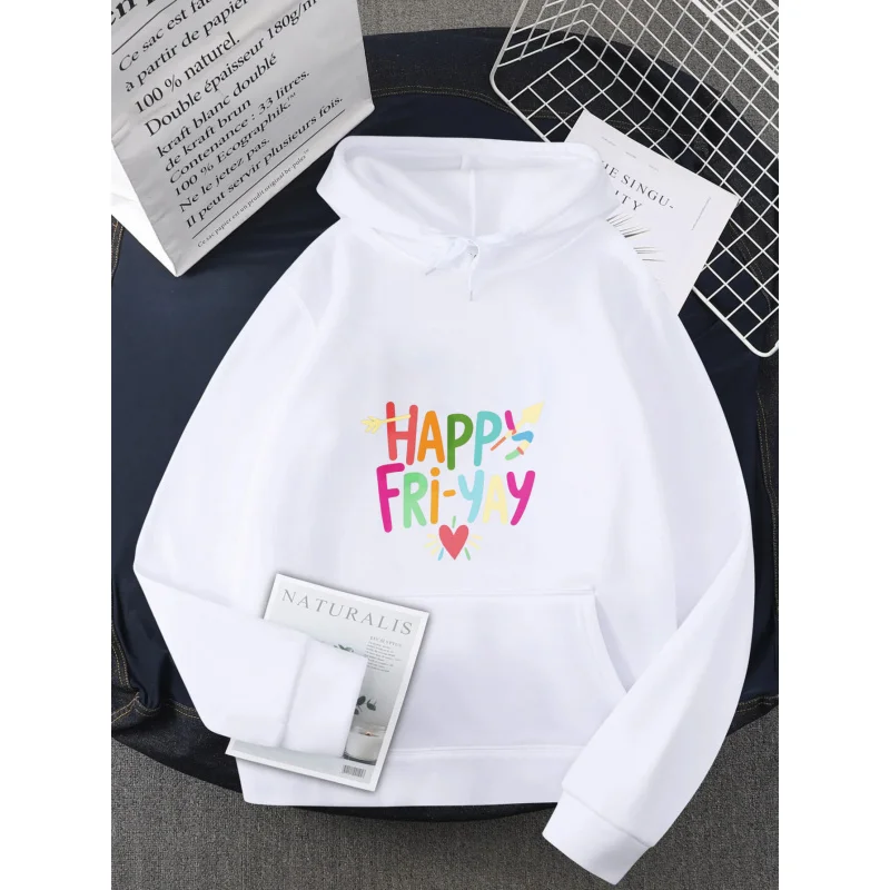 هوديي رجالي أسود Happy Fri-Yay مطبوع من القطن عالي الجودة ملابس غير رسمية للارتداء اليومي والاسترخاء في عطلة نهاية الأسبوع #2