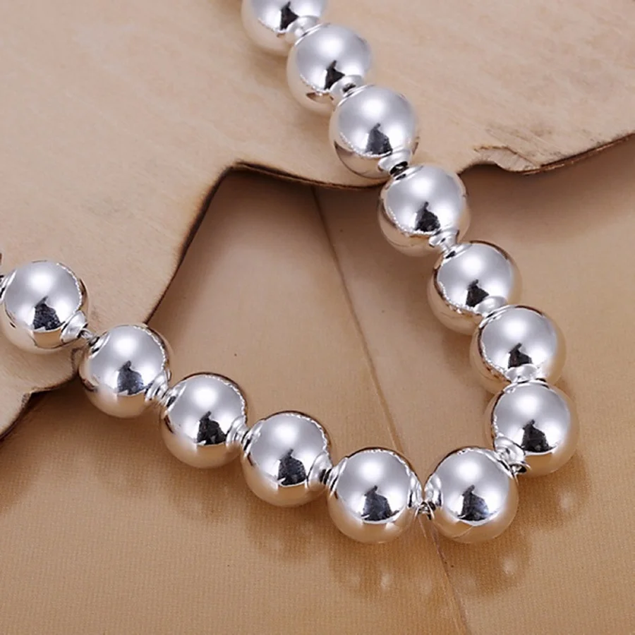 Fine 925 Sterling Silver Bracelets Fashion Charm 10MM Beads Chain Jewelry High Quality Women Lady Party Gift 20cm