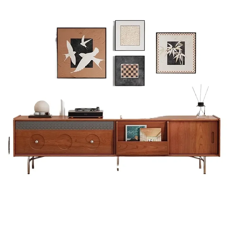 French Retro Medieval Solid Wood TV Cabinet for Living Room High End Coffee Table with Storage Locker Pump Design Household