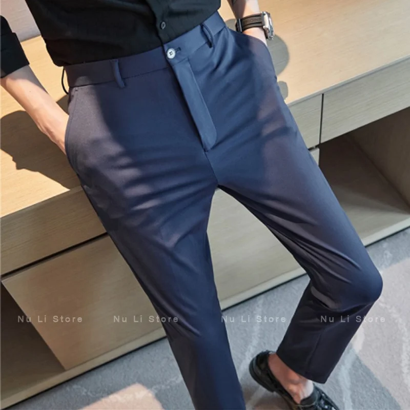 29-42 Men's Summer Pants Thin Straight Stretch Casual Pants with No Trace No Ironing Fabric Silky and Cool Feeling