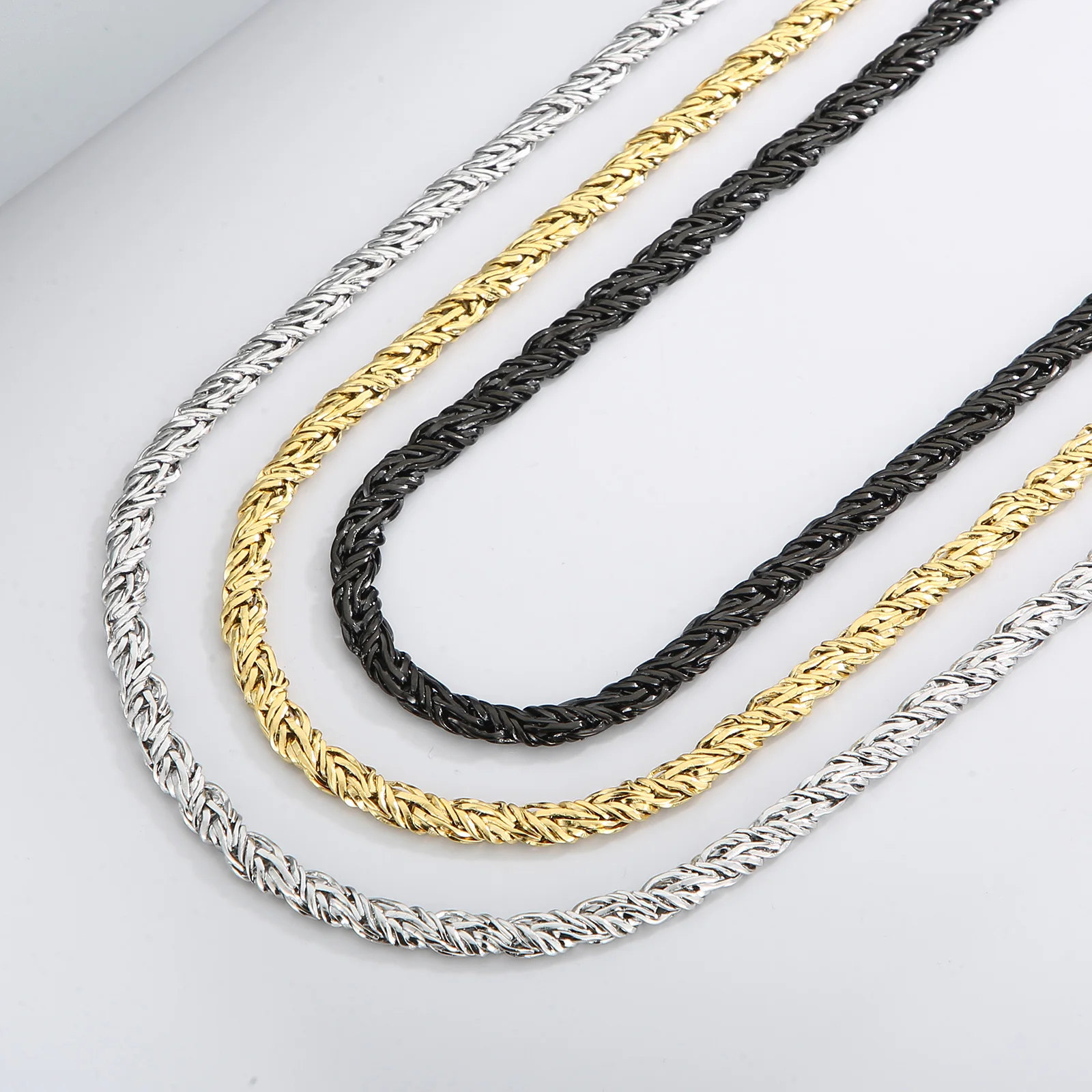 

6mm Hip Hop Singular Chain Necklace Men's Stainless Steel Twisted Chain Simple Thick Necklace Gold/Black Color Pop Party Jewelry