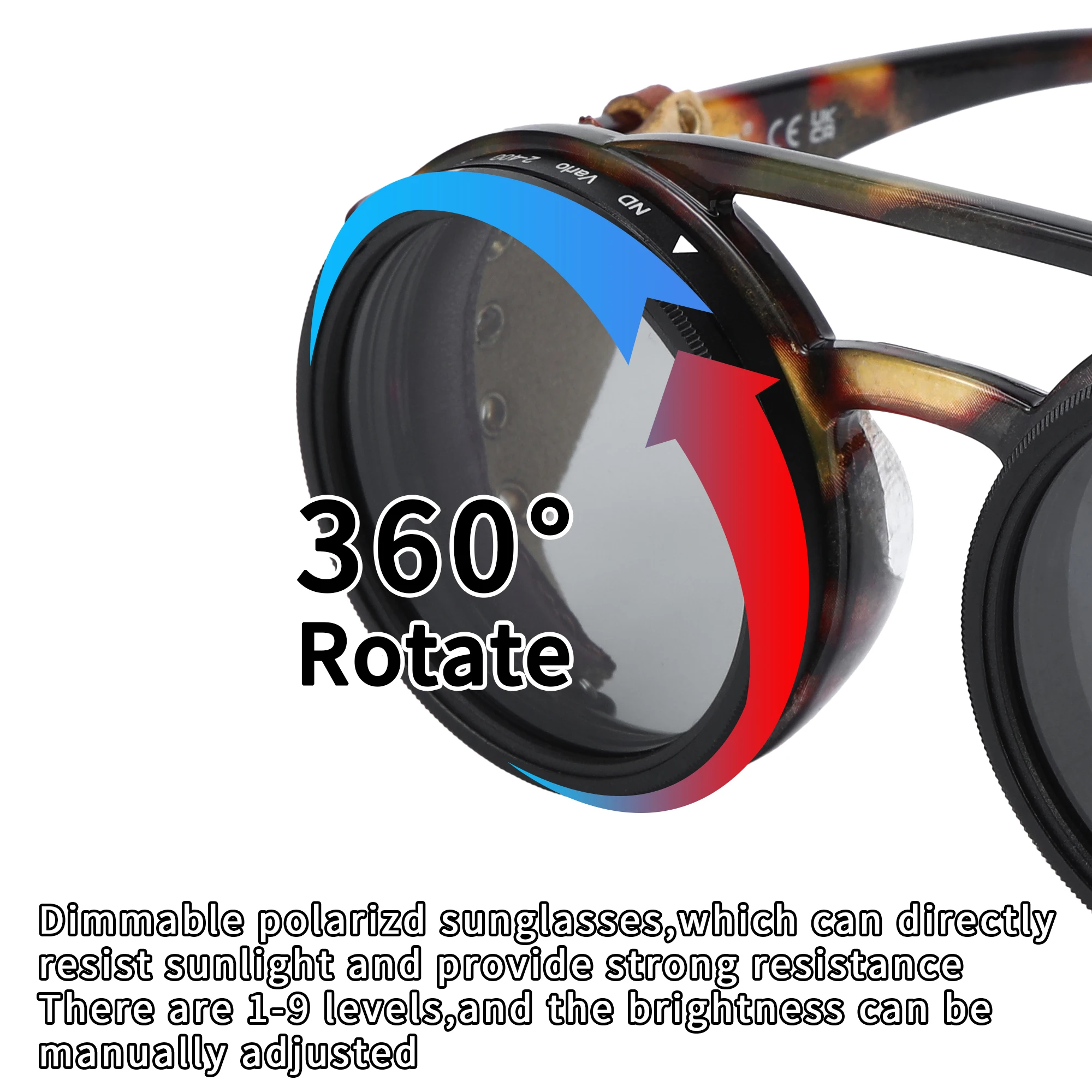ND9 Adjustable Dimming Sunglasses Retro Punk Round Men's Outdoor Fishing UV400 Polarized Driving Sunglasses