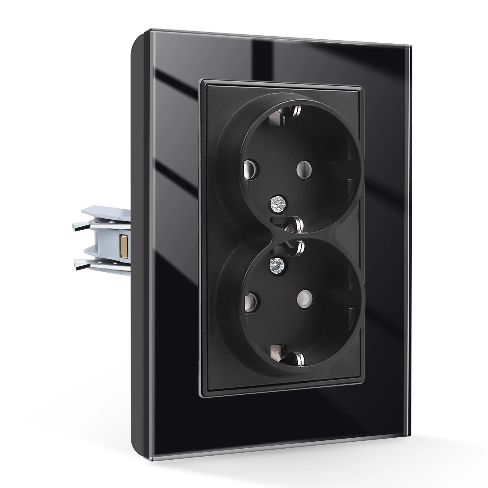 Dubbele EU-wandcontactdoos 120 * 86 mm Gehard glazen paneel 2 EU Stadnard stopcontacten Wisselstroompunten Stekkeruitgangen 110-250 V
