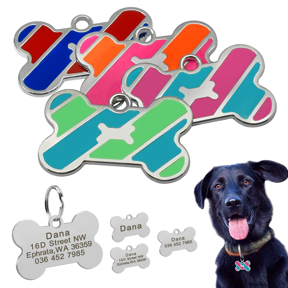 Dog Cat ID Tag Glitter psy koty wisiorek z imieniem tagi spersonalizowane obroża dla zwierząt akcesoria Anti-lost Bone & Paw tagi dla małych psów Cat