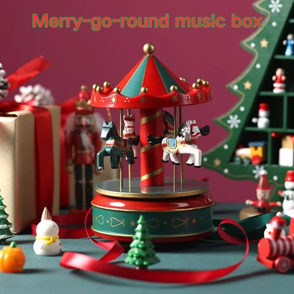 

Christmas Carousel Carousel Music Box Wooden Exquisite Rotating Wooden Music Box DIY Interactive Children Gifts Musicbox
