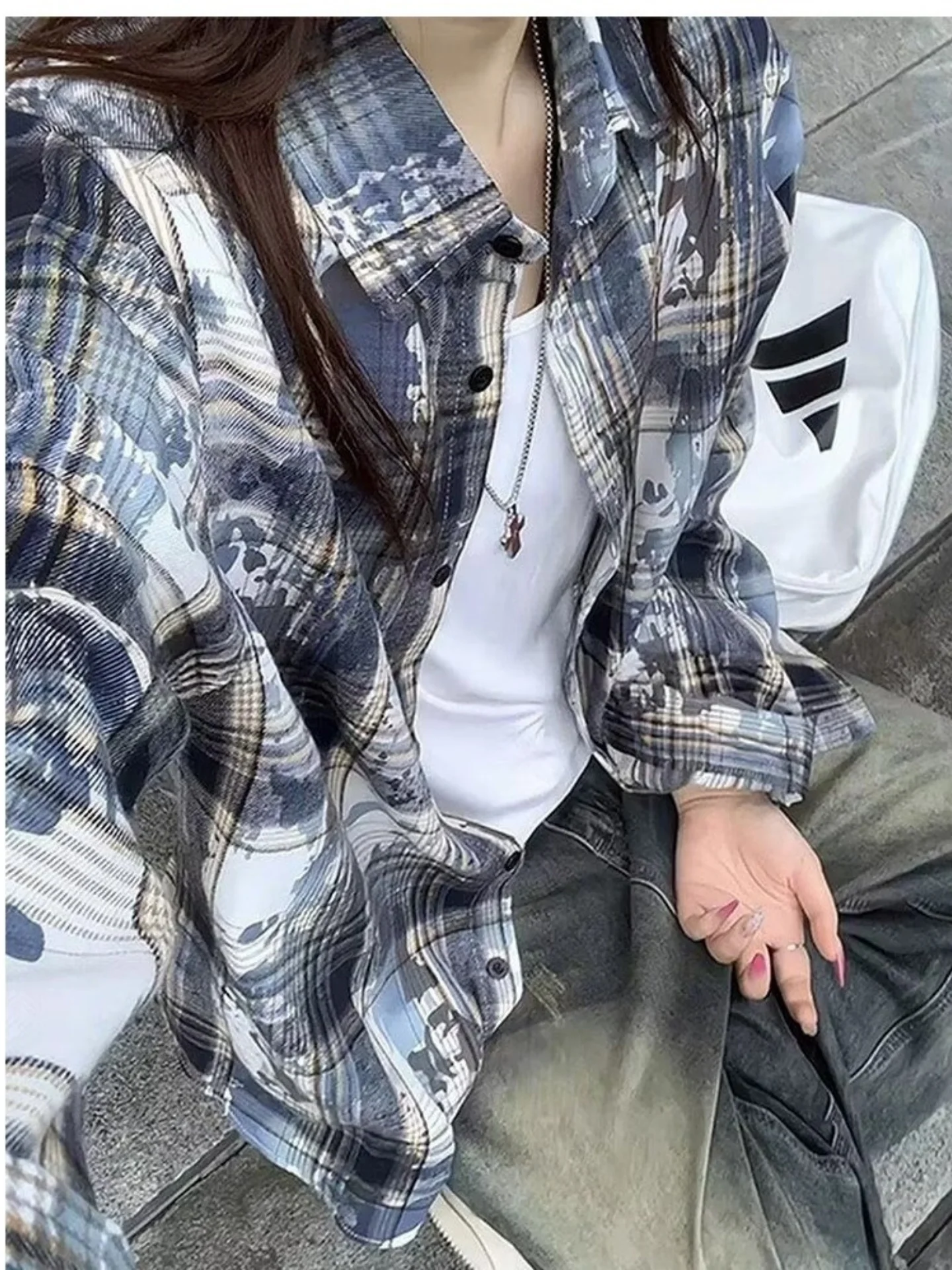 

American Style Tie Dye Plaid Shirt Men Summer Thin Collar Vintage Lazy Small Design Sense Shirt Coat Loose Fit Casual Style
