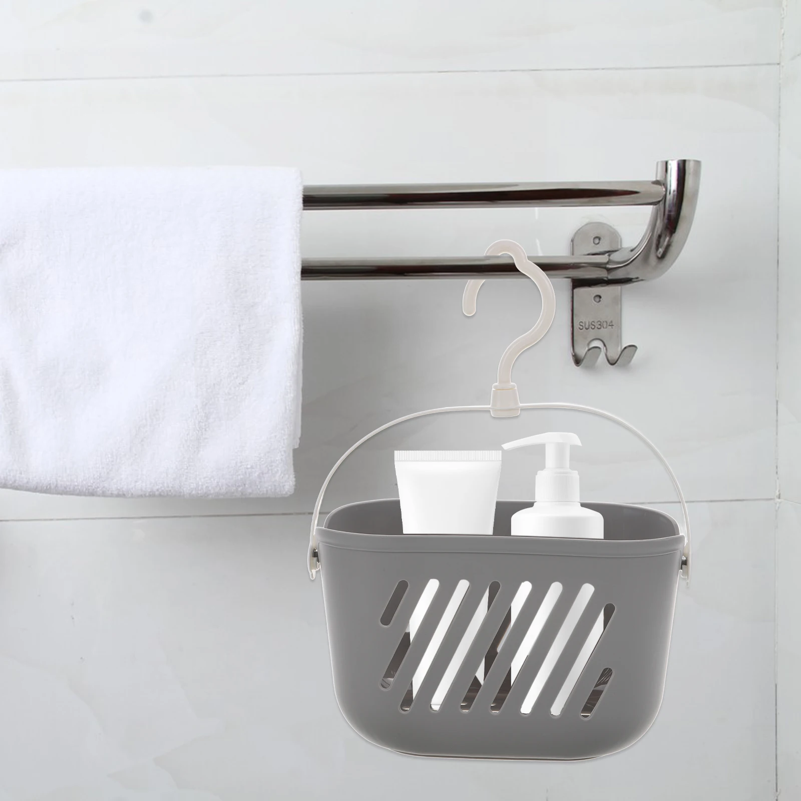 

Hanging Shower Basket Plastic Bathroom Organizer Storage Basket Hook for Bath Toiletries Cleaning Supplies Hanging Shower