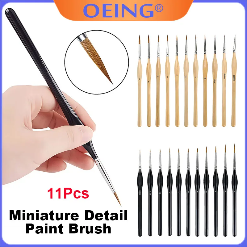 11Pcs Dental Tools Nylon-Bristle Hooked-Tip Fine-Point Brush Detail Brush Set Suitable for Watercolor and Oil Painting Materials