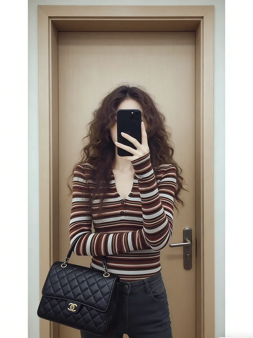 

Unique Korean Sle Striped Knitted Sweater ort Winter Faion High End Luxury Inner Wear Top Women's Slim Fit Long Sve ...