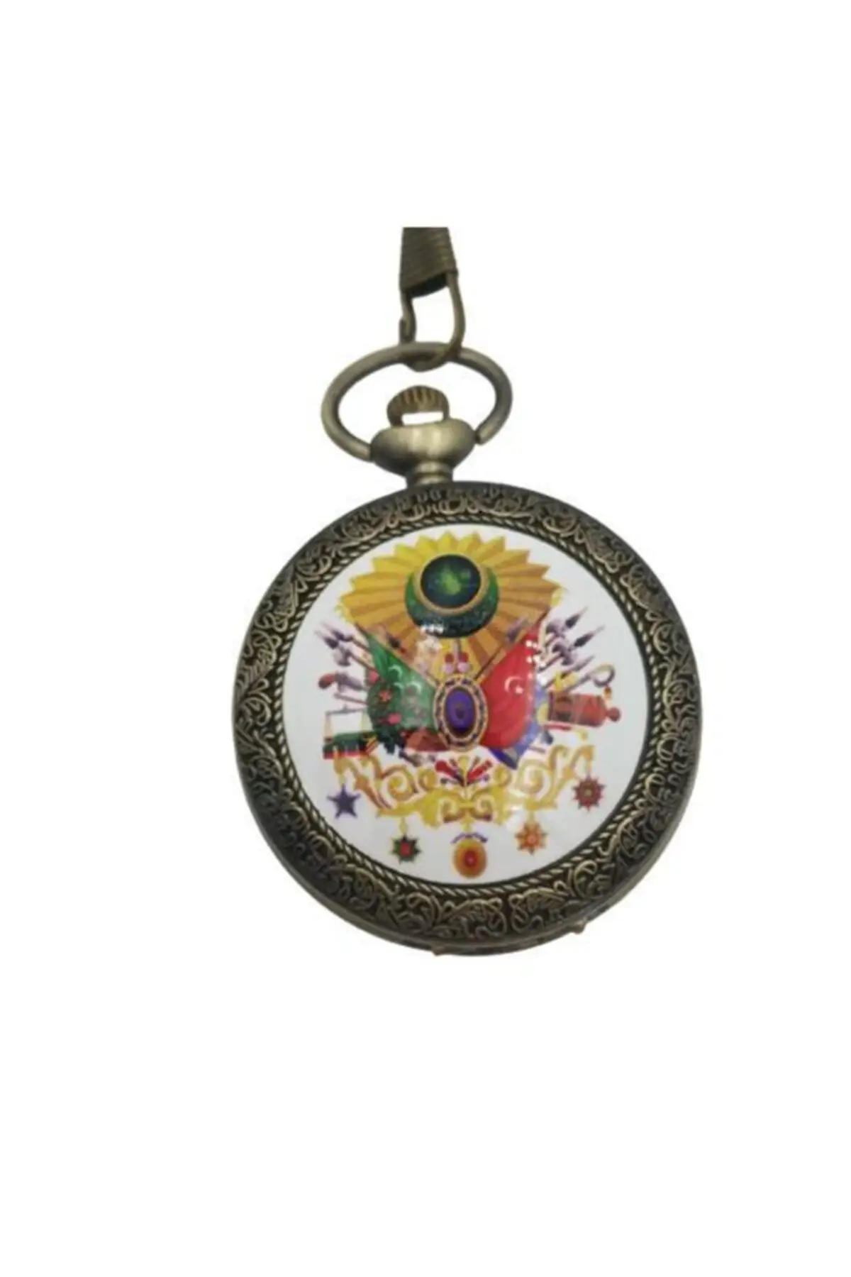 Uras Classic Quartz Köstekli Pocket Watch Colorful Osmanl? Armas? Bronze Case Vintage Watch Men Women