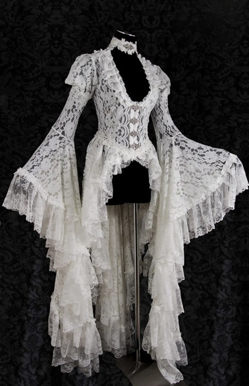 Robe Longue Gothique Médiévale en Dentelle Fleurie – photo 6