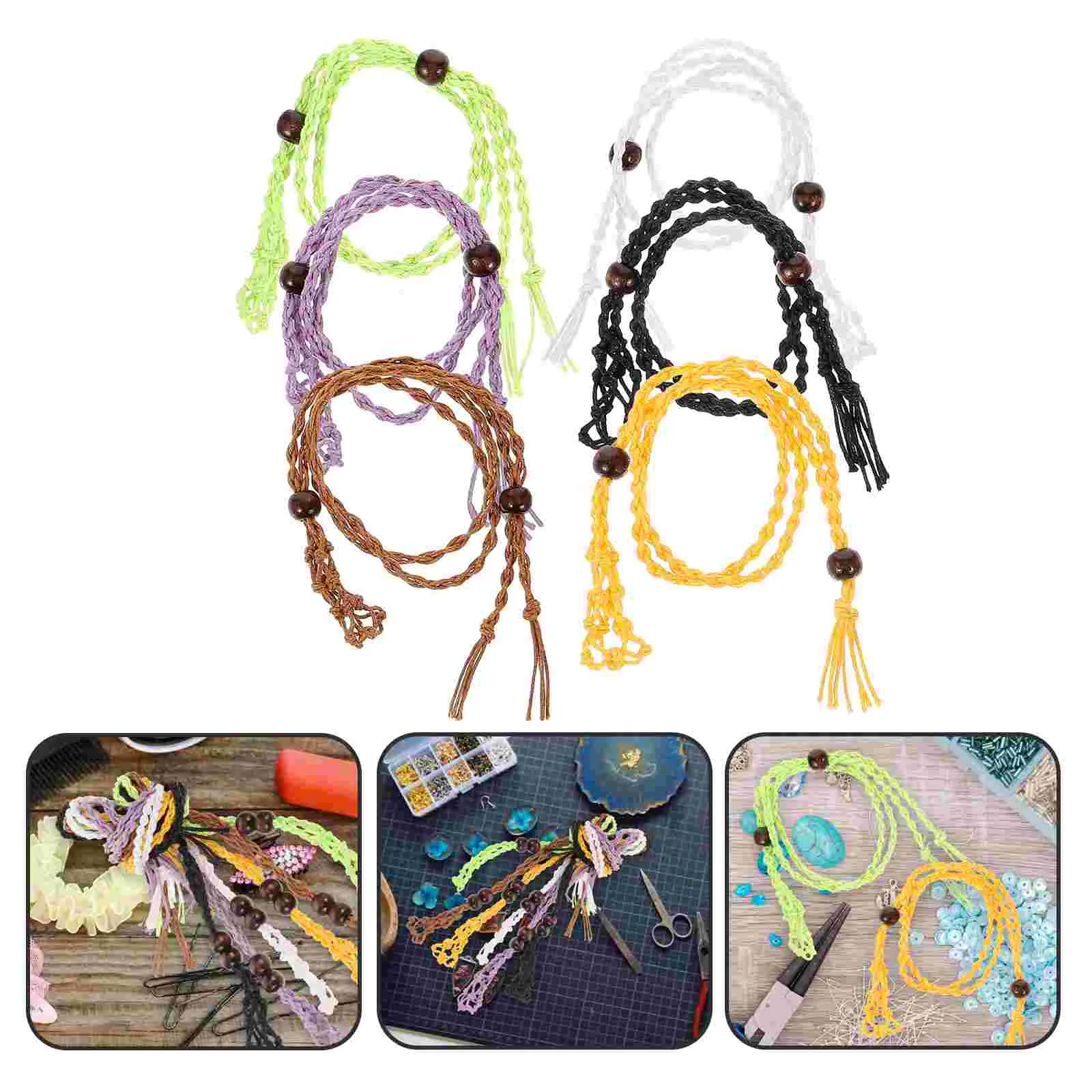 

6 Pcs Hand woven Crystal Cage Necklace Holder Stone Cord Replacement Mesh Rope Brown Black White Green Yellow