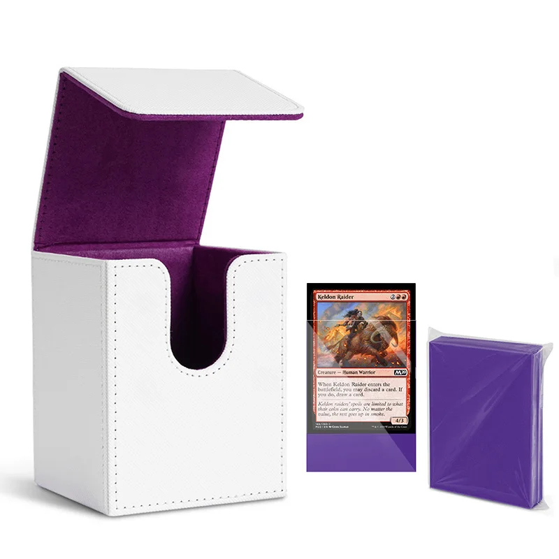 Card Deck Box, Holds 100+ Single Sleeved Cards with 100pcs Card Sleeves,66x91mm, Collectible Card Storage, Protective Cover