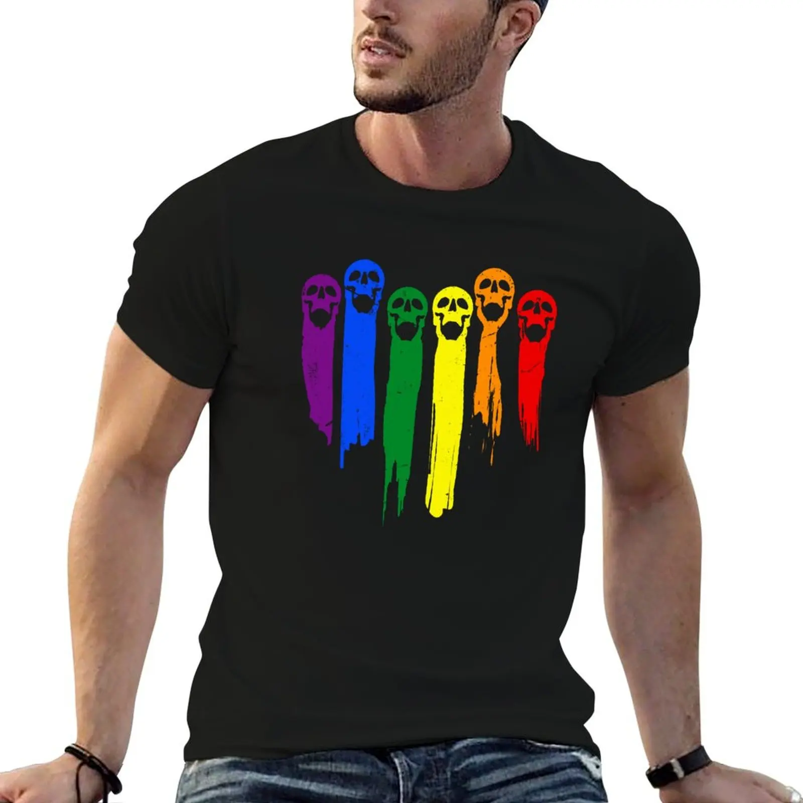 

LGBT Gay Pride Skull Rainbow Heart LGBT Support T-Shirt t shirts for man pack white man t shirt heavy cotton T-Shirt