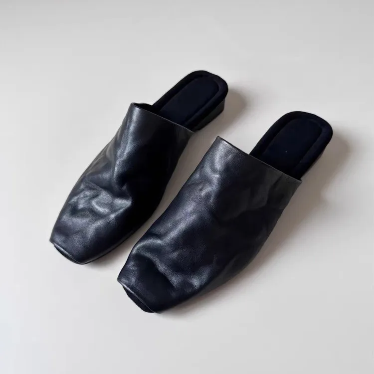Italian Design Lazy Half Slippers Summer New Style Flat Square Toe Fashion Outdoor Mules