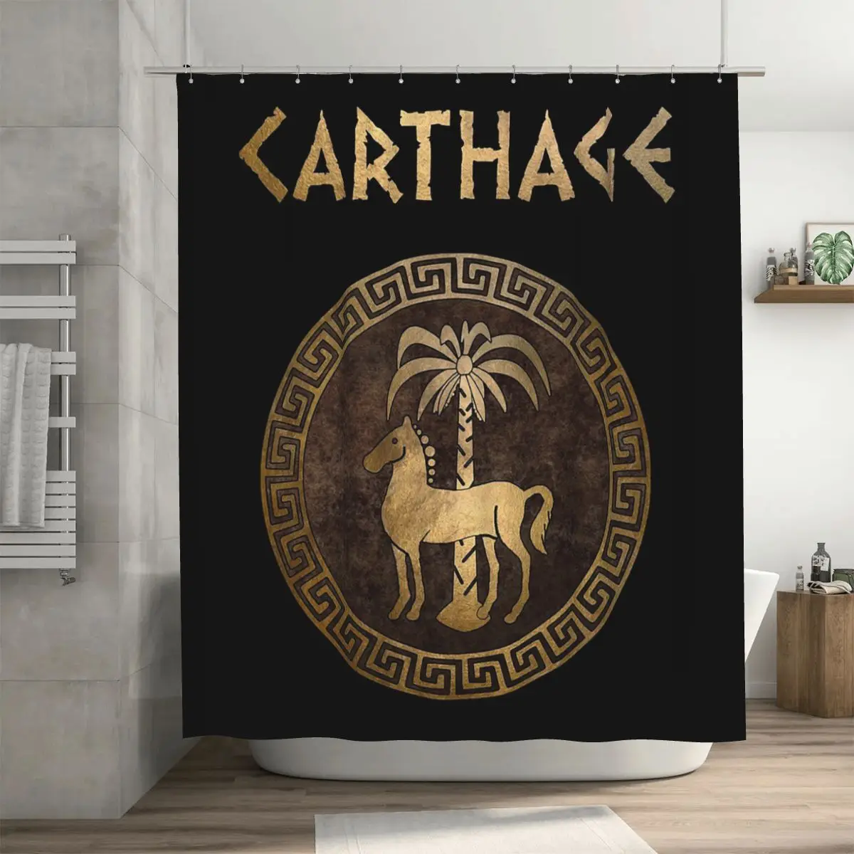 Carthage Ancient Symbol Of Qart-Hadasht Shower Curtain Bathroom Polyester Waterproof Bath Curtains with Hooks