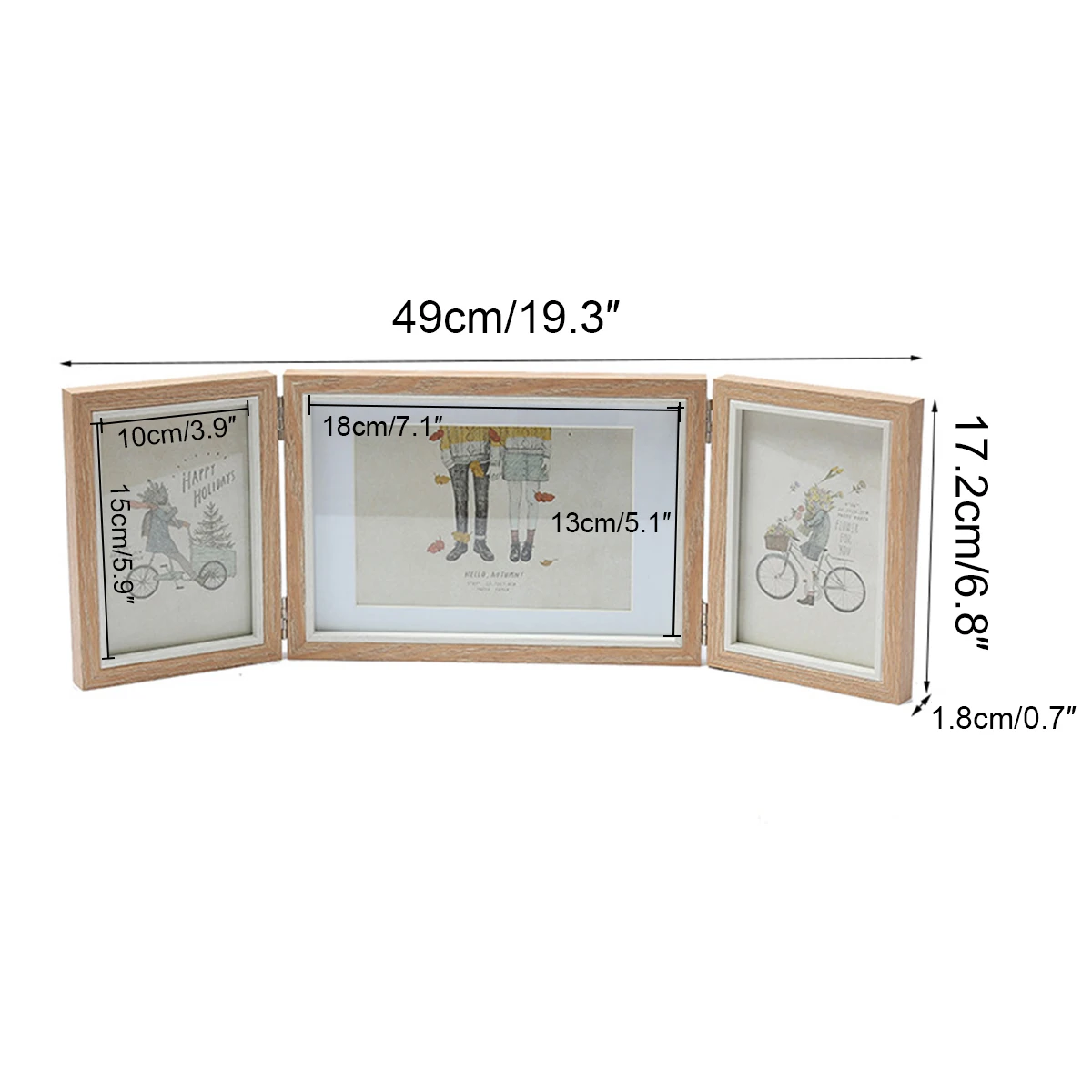 2024 Creative Triple Picture Frame Rustic Vertical Hinged FrameCollage Hinged Folding Collage Frame Three Opening Photo