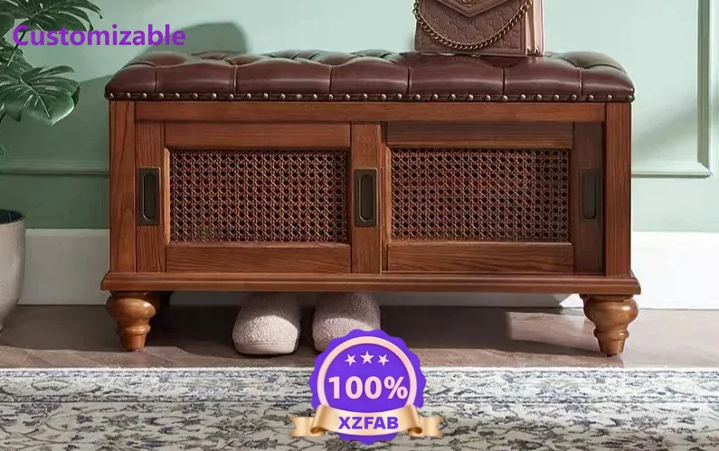 Factory Direct 2026 American solid wood shoe change stool household door shoe cabinet seat stool integrated seated storage shoe