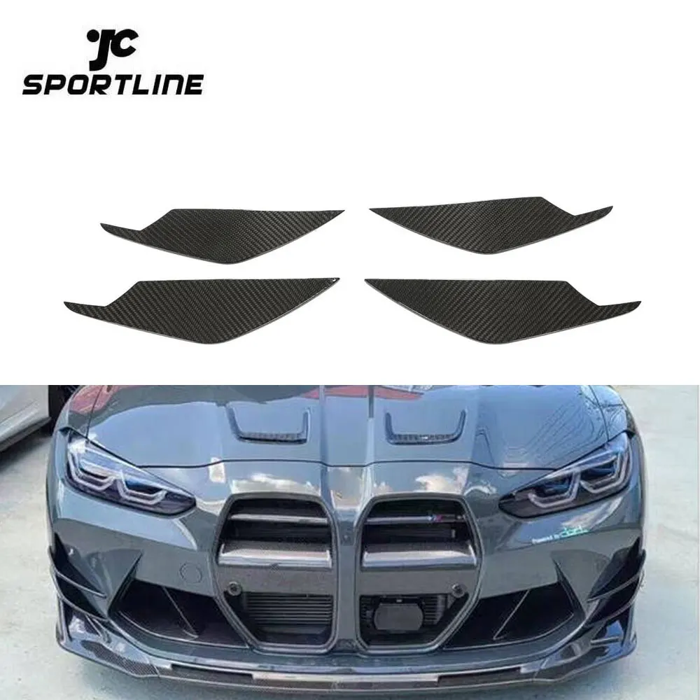 

3 4Series Dry Carbon Fiber Front Bumper Fin Canards For BMW G80 M3 G82 G83 M4 2021-2022