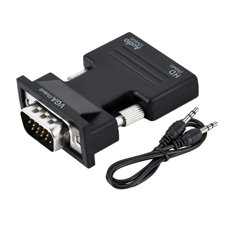 HD 1080P PC Computer HDMI-Compatible to VGA Video Converter 3.5mm Jack Audio Female to Male Adapter for Laptop TV Box Monitor