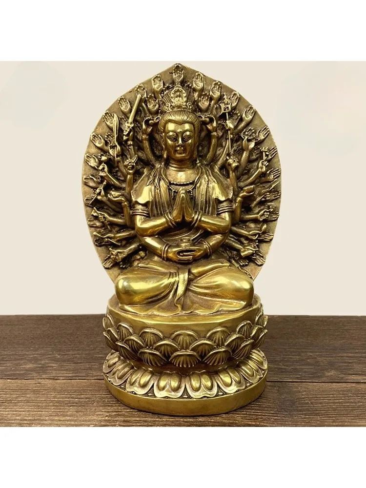 Statue de bouddha Bodhisattva Guanyin à mille mains en cuivre, décoration de bouddha quasi-levage à dix-huit bras