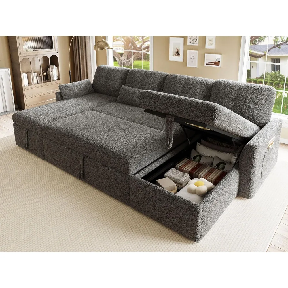 105 Inch Oversized Sofa Bed, 2-in-1 Convertible Sofa Bed with Pull-out Sofa Bed and Dual Storage Lounge Chair