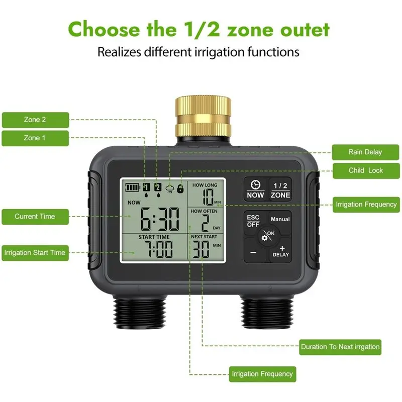 Dual Outlets Smart Irrigation Watering System Automatic Water Timer Sprinkle Faucet Hose Programmer For Garden Outdoor