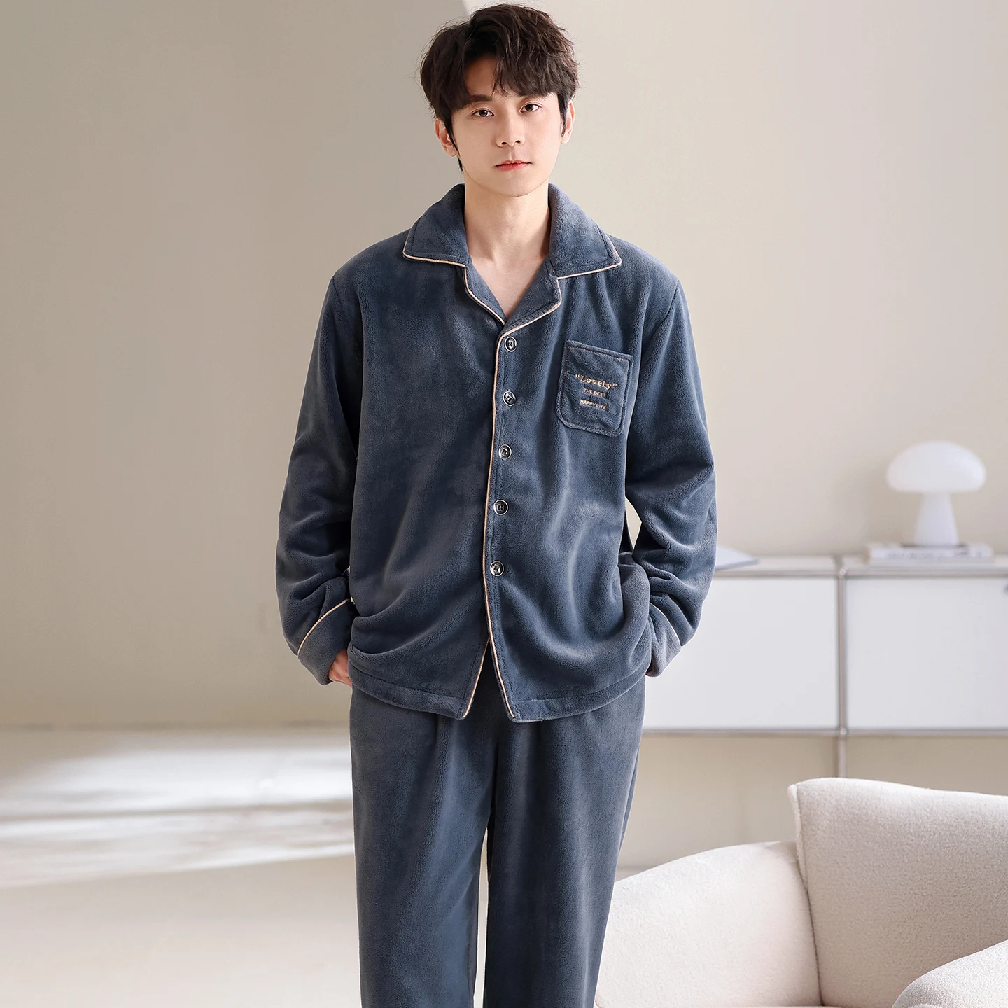 

Men's Pajamas Autumn Winter Long Sleeve Sleepwear Thick Coral Fleece Keep Warm Pyjamas Male Lounge Pajama Sets Big Yards Pijamas