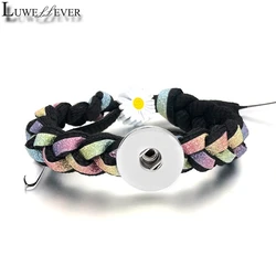 Luwellever Daisy Handmade Woven Shining Aurora Bracelet 142 Interchangeable 18mm Snap Button Bangle Charm Jewelry For Women Gift