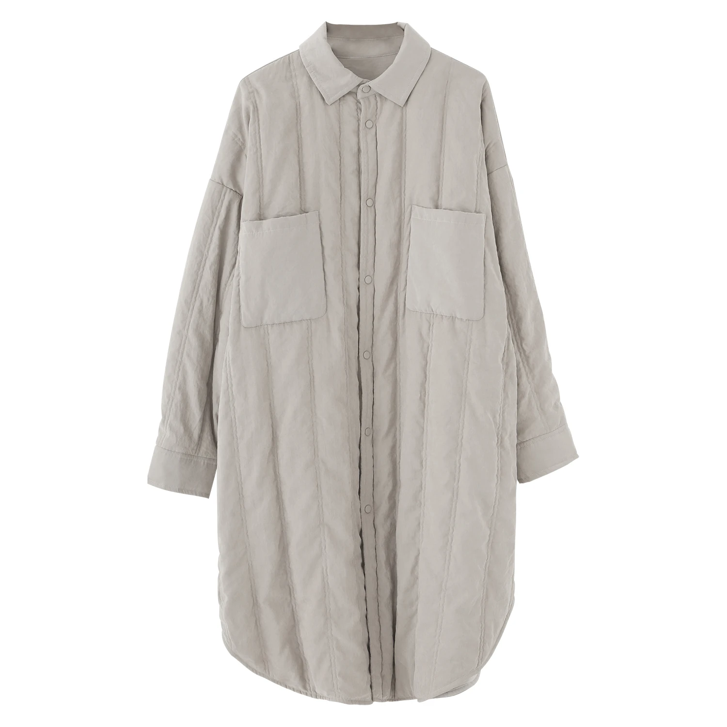 LZJN المرأة الشتاء الرجعية مستوحاة النمط الأدبي قميص طوق معطف مبطن فضفاض منتصف طول تصميم مع جيوب كبيرة عصرية #3